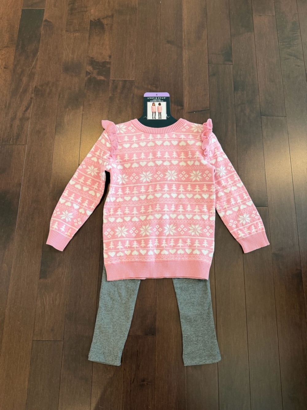 Andy & Evan Pink Fair Isle Ruffle-Shoulder Sweater